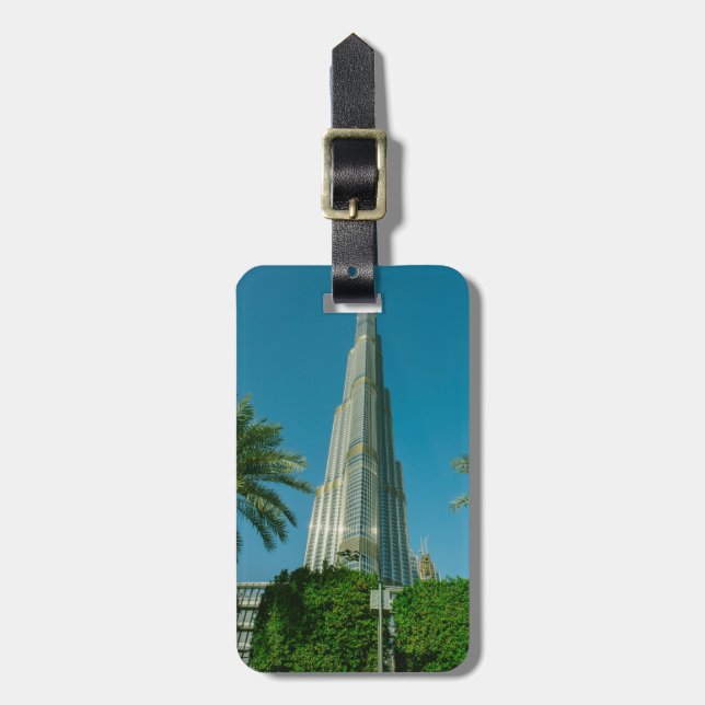 Etiqueta De Bagagem Burj Khalifa, Dubai e palmeiras (Frente Vertical)