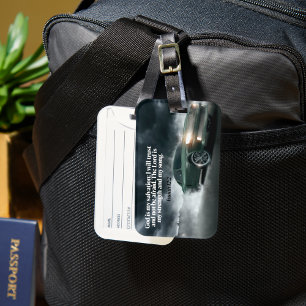 Etiqueta De Bagagem Burnout De Carro Muscular Verde Com Isaiah 12:2 Ve