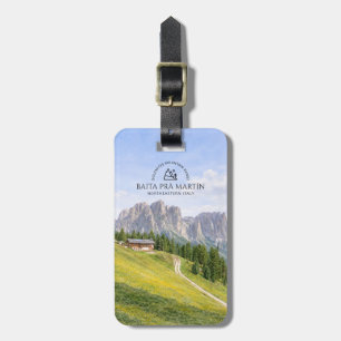 Etiqueta De Bagagem Cabana Alpina nos Dolomitas Aquarela Paisagem Natu