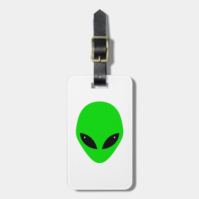 Etiqueta De Bagagem Cabeça de Alien Verde (Frente Vertical)
