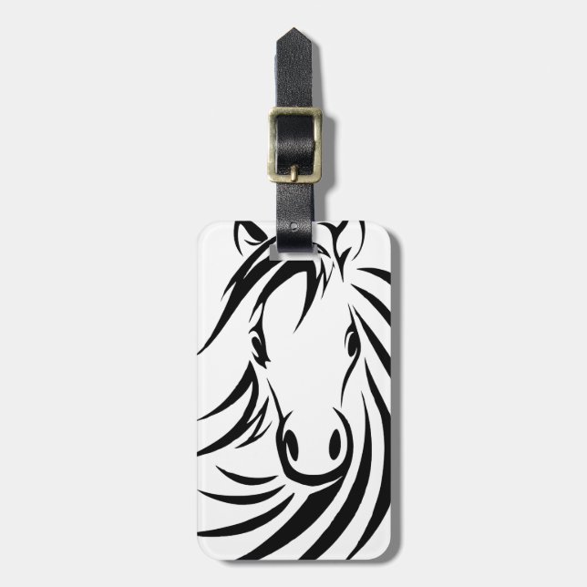 Etiqueta De Bagagem Cabeça de Cavalo Negro (Frente Vertical)