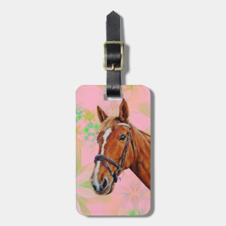 Etiqueta De Bagagem Cabeça de cavalo no fundo floral,