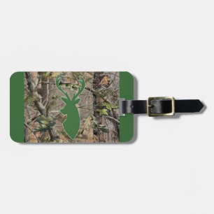 Etiqueta De Bagagem Cabeça dos cervos do verde do camo da floresta