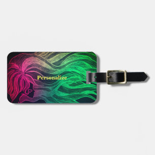 Etiqueta De Bagagem Cabelo Ondulado Psicodélico Neon Personalizar Viag