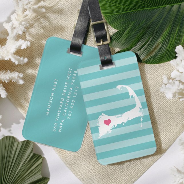 Etiqueta De Bagagem Cabo Cod Heart | Cidade inicial (Criador carregado)