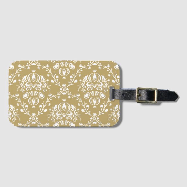 Etiqueta De Bagagem Cacau e Cream Damask (Frente Horizontal)