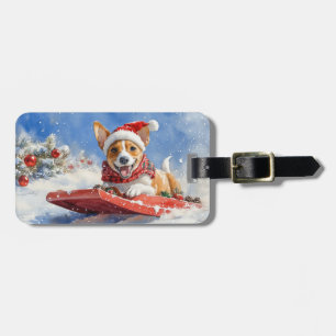 Etiqueta De Bagagem Cachorro Basenji no Sledge Deixe-o nevar no Natal