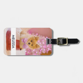 Etiqueta De Bagagem Cachorro Cachorro com Foto de Natal de Arco Rosa