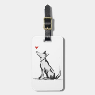 Etiqueta De Bagagem Cachorro com Coração – Desenho Mínimo de Animal Am