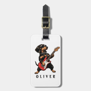 Etiqueta De Bagagem Cachorro Dachshund Rocker Legal Tocando Guitarra E