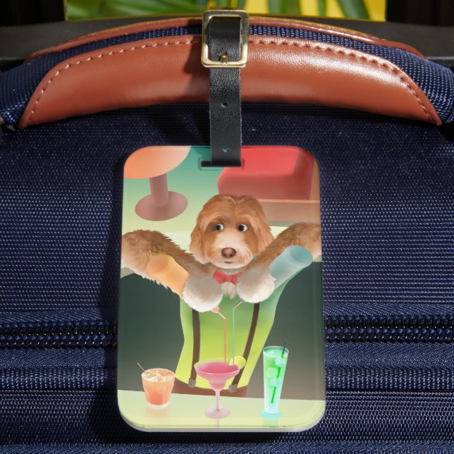 Etiqueta De Bagagem Cachorro de Bartending no Bar Retroativo (Frente Insitu 2)