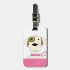 Etiqueta De Bagagem Cachorro de Desenho Animado com Coleira Rosa