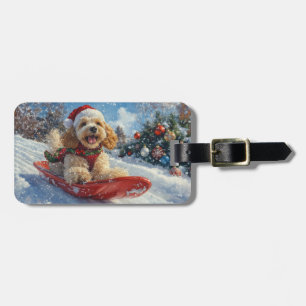 Etiqueta De Bagagem Cachorro de Panela com Sledge Deixe-o nevar no Nat