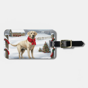 Etiqueta De Bagagem Cachorro Labrador Retriever na Neve Natal