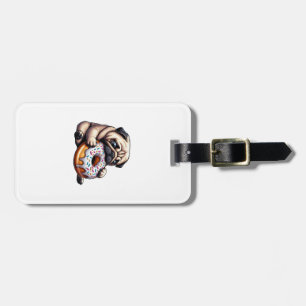 Etiqueta De Bagagem Cachorro pug adorável cartoon comendo donut engraç