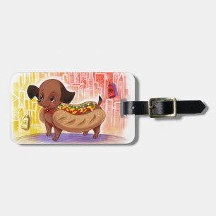 Etiqueta De Bagagem Cachorro quente no bonito Kitschy da cidade