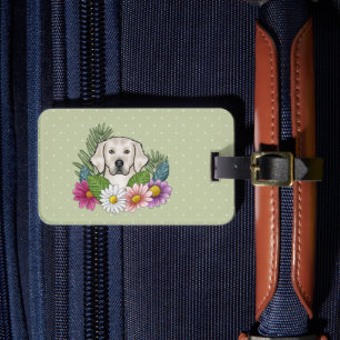 Etiqueta De Bagagem Cachorro Retriever de Capa Creme Inglês Flores Col