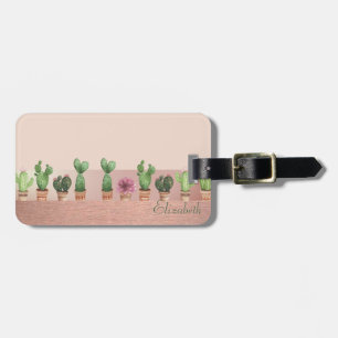 Etiqueta De Bagagem Cacto em Aquarela Elegante e Chic