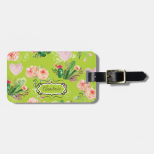 Etiqueta De Bagagem Cacto personalizado floral