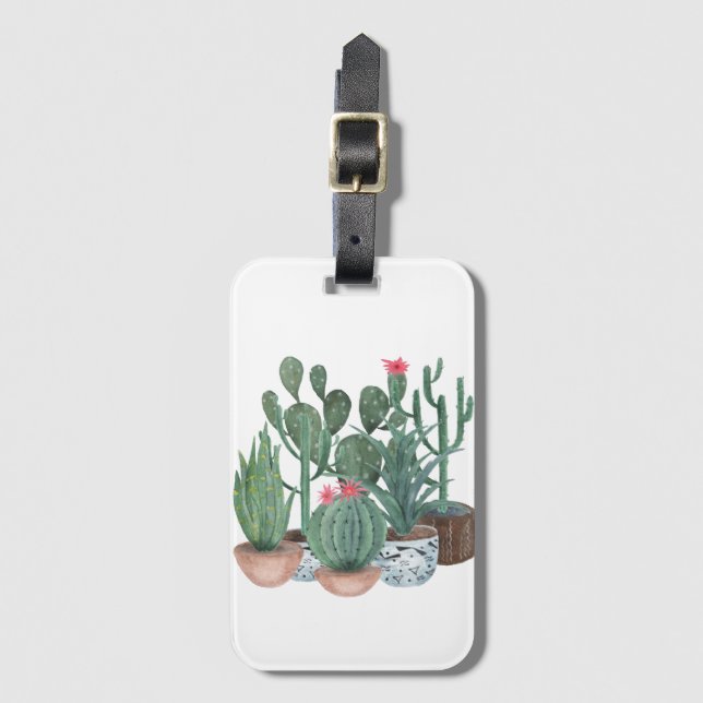Etiqueta De Bagagem Cactos de aquarela. (Frente Vertical)
