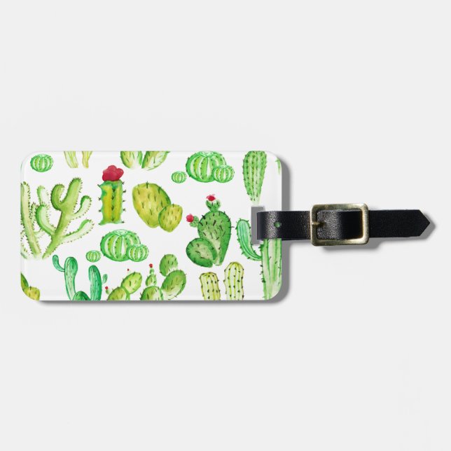 Etiqueta De Bagagem Cactos de Aquarela (Frente Horizontal)