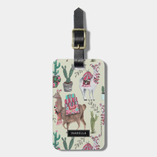 Etiqueta De Bagagem Cactus de Llamas verdes da Moda Viagem férias