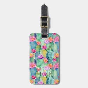 Etiqueta De Bagagem Cactus Flower INITIALS Watercolor Art Desert