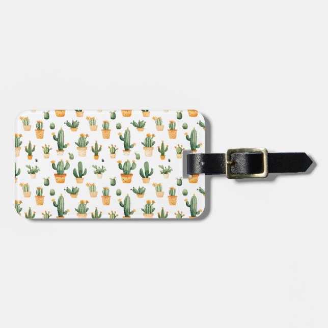 Etiqueta De Bagagem Cactus Potado em Branco (Frente Horizontal)