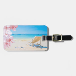 Etiqueta De Bagagem Cadeira de Praia Tropical Areia Flor Havaiana