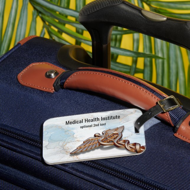 Etiqueta De Bagagem Caduceus Medical Copper Rosa Dourada Luxury Marble (Frente Insitu 3)