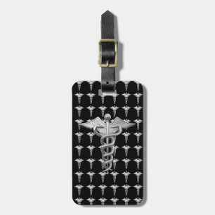 Etiqueta De Bagagem Caduceus médico de prata