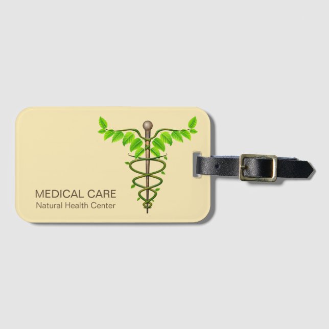 Etiqueta De Bagagem Caduco Médico alternativo deixa bege verde (Frente Horizontal)