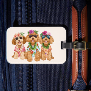Etiqueta De Bagagem Cães Goldendoodle havaianos Lei de flores