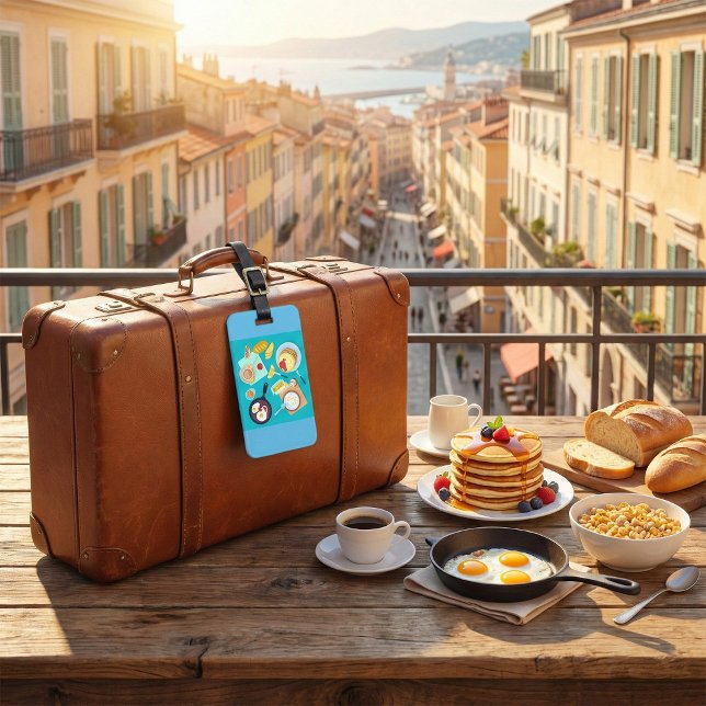 Etiqueta De Bagagem Café da Manhã Delicioso Panquecas Ovos Café (Criador carregado)