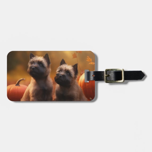 Etiqueta De Bagagem Cairn Terrier Puppy Autumn Delight Pumpkin (Frente Horizontal)
