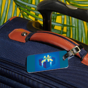 Etiqueta De Bagagem Caixa de Presente Azul com Fita Amarela e Aqua