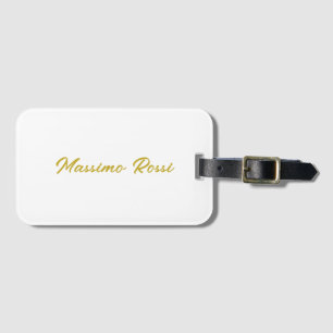 Etiqueta De Bagagem Caligrafia Elegante Dourado Branco Simples Nome