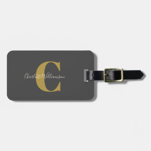 Etiqueta De Bagagem Caligrafia Monogramada Moderna e Elegante Preto Do