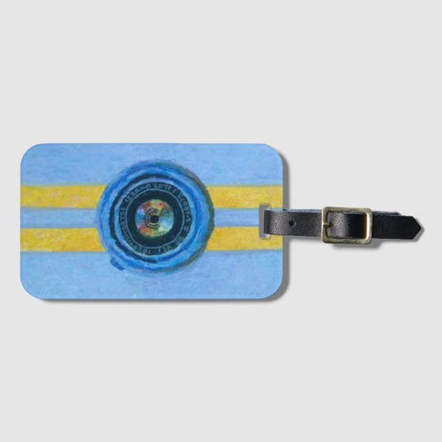 Etiqueta De Bagagem Câmera Azul (Frente Horizontal)