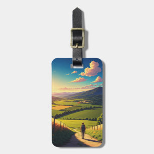 Etiqueta De Bagagem Camino de Santiago Hiker Caminhando Sunset