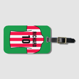 Etiqueta De Bagagem Camisa de futebol em faixas vermelhas e brancas