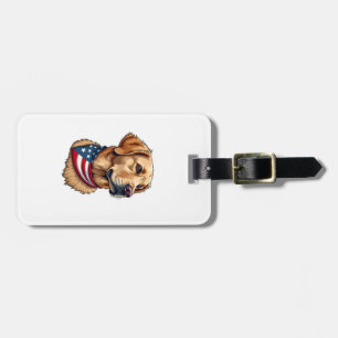 Etiqueta De Bagagem Camisa Vintage Cabeça de Golden Retriever Patriota