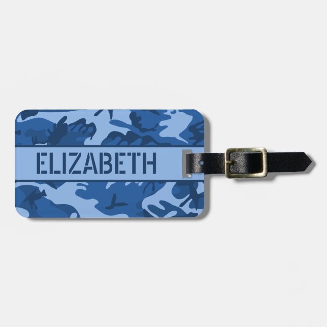 Etiqueta De Bagagem Camo Azul Personalizado (Frente Horizontal)