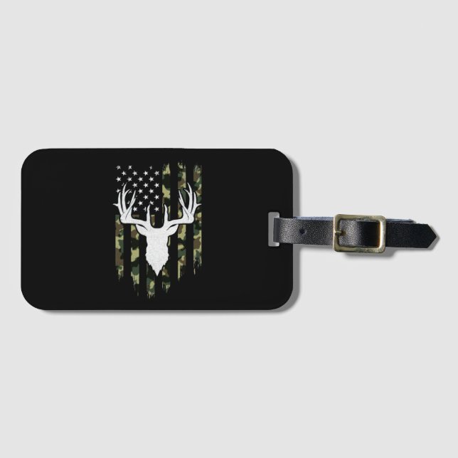 Etiqueta De Bagagem Camouflage American Flag Deer Hunting (Frente Horizontal)