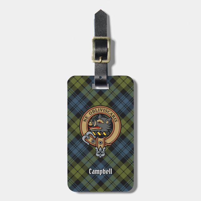 Etiqueta De Bagagem Campbell Crest sobre Tartan (Frente Vertical)