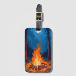 Etiqueta De Bagagem Campfire Moon | Pintura em Aquarela da Natureza