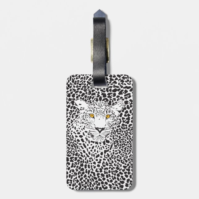 Etiqueta De Bagagem Camuflagem Leopardo Preto e Branco (Traseira Vertical)