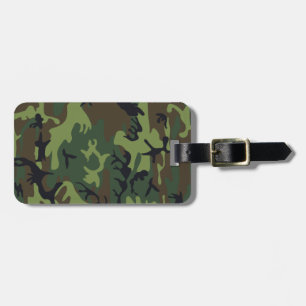Etiqueta De Bagagem Camuflagem Preta Verde de Monograma