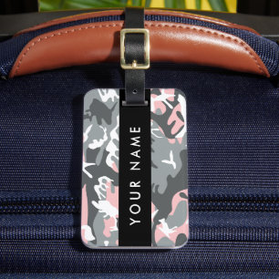Etiqueta De Bagagem Camuflagem Rosa e Cinza Personalize seu nome