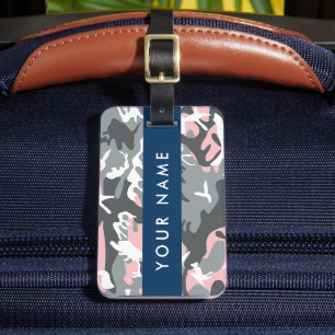 Etiqueta De Bagagem Camuflagem Rosa e Cinza Personalize seu nome